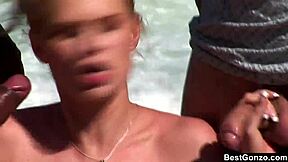 Beautiful blonde Tarra White in an ocean threesome with a big black cock lover