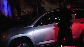 Two gay police officers have rough anal sex outside in public