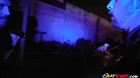 Two gay police officers have rough anal sex outside in public