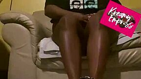 Black beauty on her knees, licking raw honey from my feet in a kinky BDSM scene