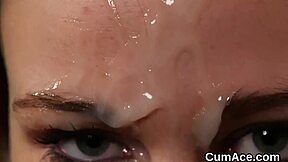 Foxy peach gets covered in sperm after a good blowjob