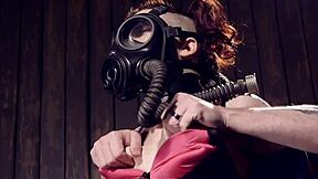 Redhead with gas mask, hardcore BDSM scenes