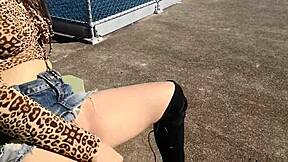 Asian beauty enjoys outdoor solo pleasure