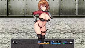 A naughty girl with orange hair gives a footjob and a blowjob to a hero’s cock – hentai
