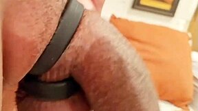 Dirty talking man with an average cock size uses a cock ring for more pleasure