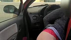 Public pussy fingering and toy play in the car