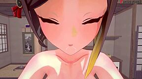 See-through Chiori in Genshin Impact hentai with POV