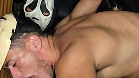 Gay anal sex with an amateur bottom on Halloween