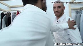 Muscular men having sex at work in uniform fetish scene