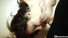 Stocking clad coworker gives me a blow job and a ball licking surprise