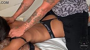 Steamy ebony teen gets a sensual massage with oil
