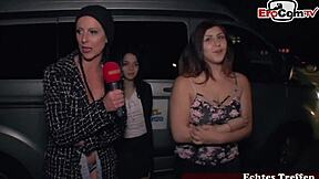 Skinny German teen gets picked up for a public porn audition