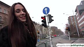 Russian brunette MILF flashes panties for cash in POV video