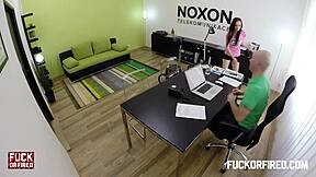 Young vixen has rough sex with her boss at work to keep her job