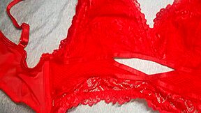Masturbating with my girlfriend's lingerie and cumming hard
