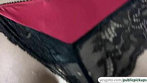 Russian brunette MILF flashes panties for cash in POV video