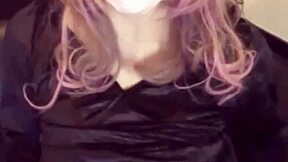 Beautiful crossdresser in cat ear dress masturbates for your pleasure