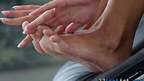 Beautiful woman gives a sensual foot massage with oil and then gives a blow job