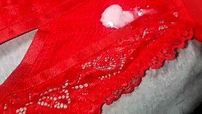 Masturbating with my girlfriend's lingerie and cumming hard
