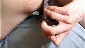 Young gay twink gets creampied with a shampoo bottle