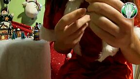 Natural tits rubbing for Christmas pleasure