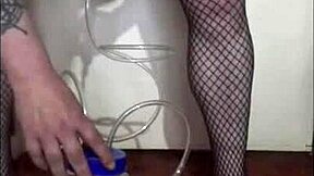 Gay man tries out portable cow milking machine on lactating hunk