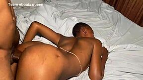 Ebony lover gets taken from the back in doggy style