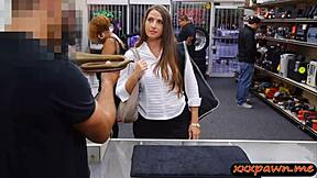 Amateur video of a big ass brunette getting panned in a pawn shop
