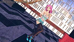 Beautiful anime with big-breasted pink cat in lingerie