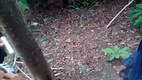 Hot interracial couple gets naughty in the woods
