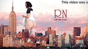 Giant lady roams city in all her glory