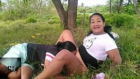 Latina milf's hairy treat eaten outdoors in quick escape