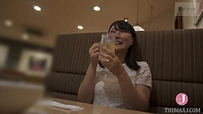 met two girls at izakaya for a wild threesome, checked her smooth pussy with legs spread wide