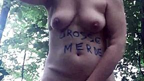 BDSM slave f Samuse in outdoor piss drill on 24 July 2023