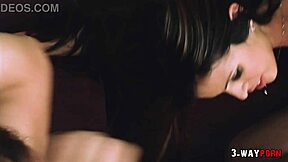 Redhead and brunette babes engage in hot threesome action