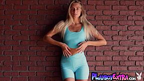 Skinny Ukrainian blonde Irina Ri in sexy solo performance