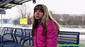 A brunette gets her neighbors and enjoys outdoor sex and swallows cum
