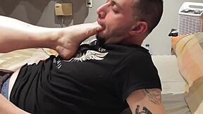 Real solo masturbation scene with foot fetish content
