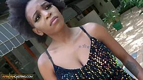 Busty ebony in sequined dress gets blown by gay guy
