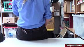 Police officer gives a blowjob to a shoplifter in the office