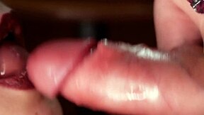 Close up and slow motion of a sexy lip kiss after a hot blowjob and cumshot
