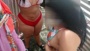 Amateur chubby girl in a dress in front of a hidden camera