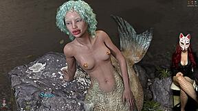 Mermaid cosplay in a deepthroat blowjob scene from the anime Shadows 22