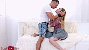 Hardcore sex with cum in mouth for a slim teen