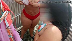 Amateur chubby girl in a dress in front of a hidden camera