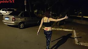 Skinny red Latina shows off her assets outdoors