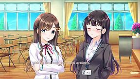 lesbian anime girls share sweet kisses in bathroom play
