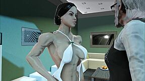 Muscle girl's hardcore training session in the gym