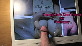 Pinkbunny's horned god cum tribute with my cock cumming