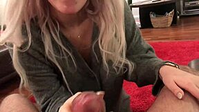 Small blonde gives great blow job and gets fucked hard